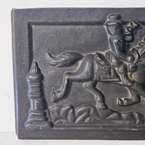 Antique Cast Iron Stove Plate or Mailbox Front Panel Man on Horse Door Cover - Picture 5 of 7